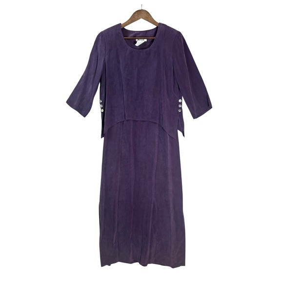 Womens Purple Faux Suede‎ Maxi Dress Jacket Set Size 6 Evening Church Modest Vtg - Picture 2 of 12